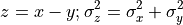 z = x - y; \sigma^2_z = \sigma^2_x + \sigma^2_y